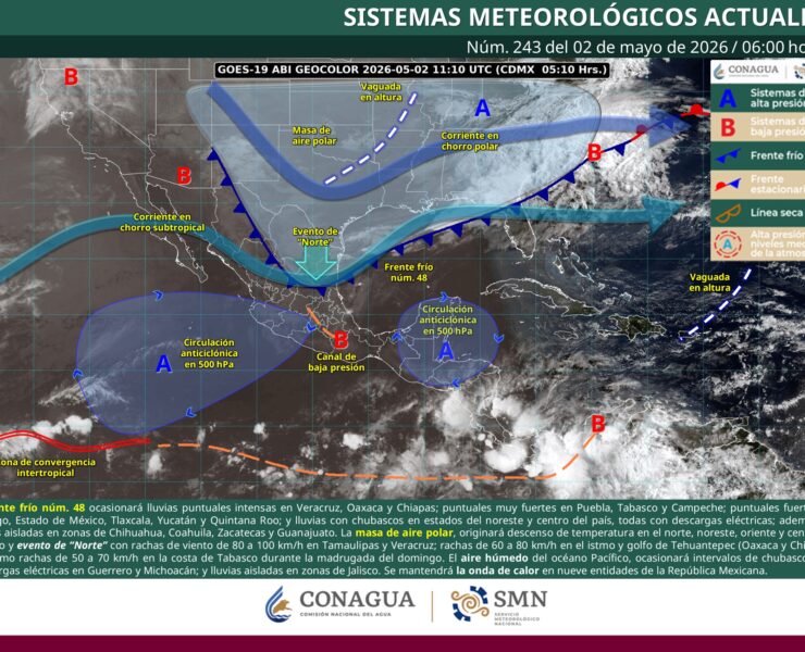 Frente frío 48 irrumpe con lluvias extremas y vientos peligrosos mientras persiste la onda de calor en gran parte del país