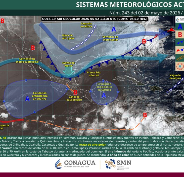 Frente frío 48 irrumpe con lluvias extremas y vientos peligrosos mientras persiste la onda de calor en gran parte del país