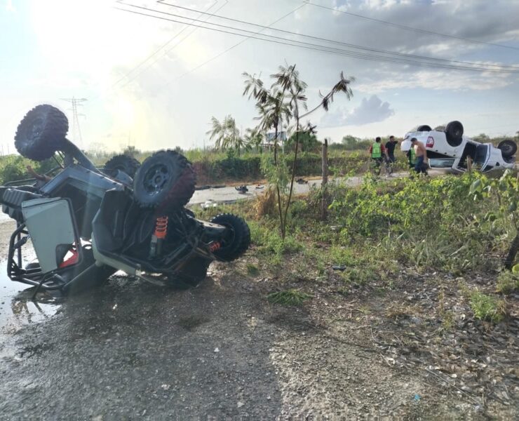 Volcadura impactante en Buctzotz tras maniobra para evitar choque frontal