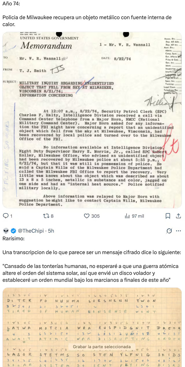 4. Objeto metálico avistado en Milwaukee en 1974