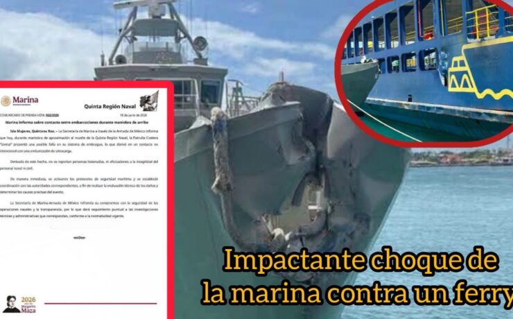 Impactante choque de la Marina contra un Ferry en Isla Mujeres 