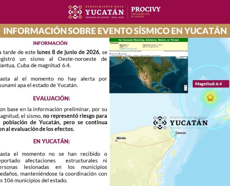Sismo fuerte en aguas del Mar Caribe frente a Cuba y se siente en Yucatán