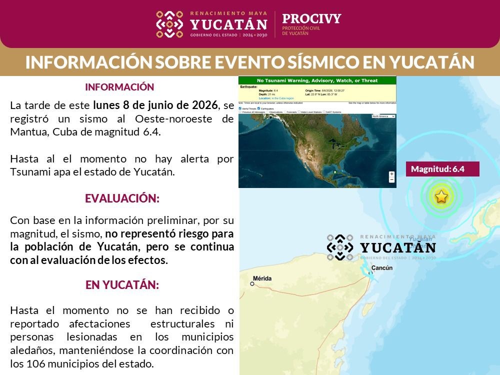 Sismo fuerte en aguas del Mar Caribe frente a Cuba y se siente en Yucatán