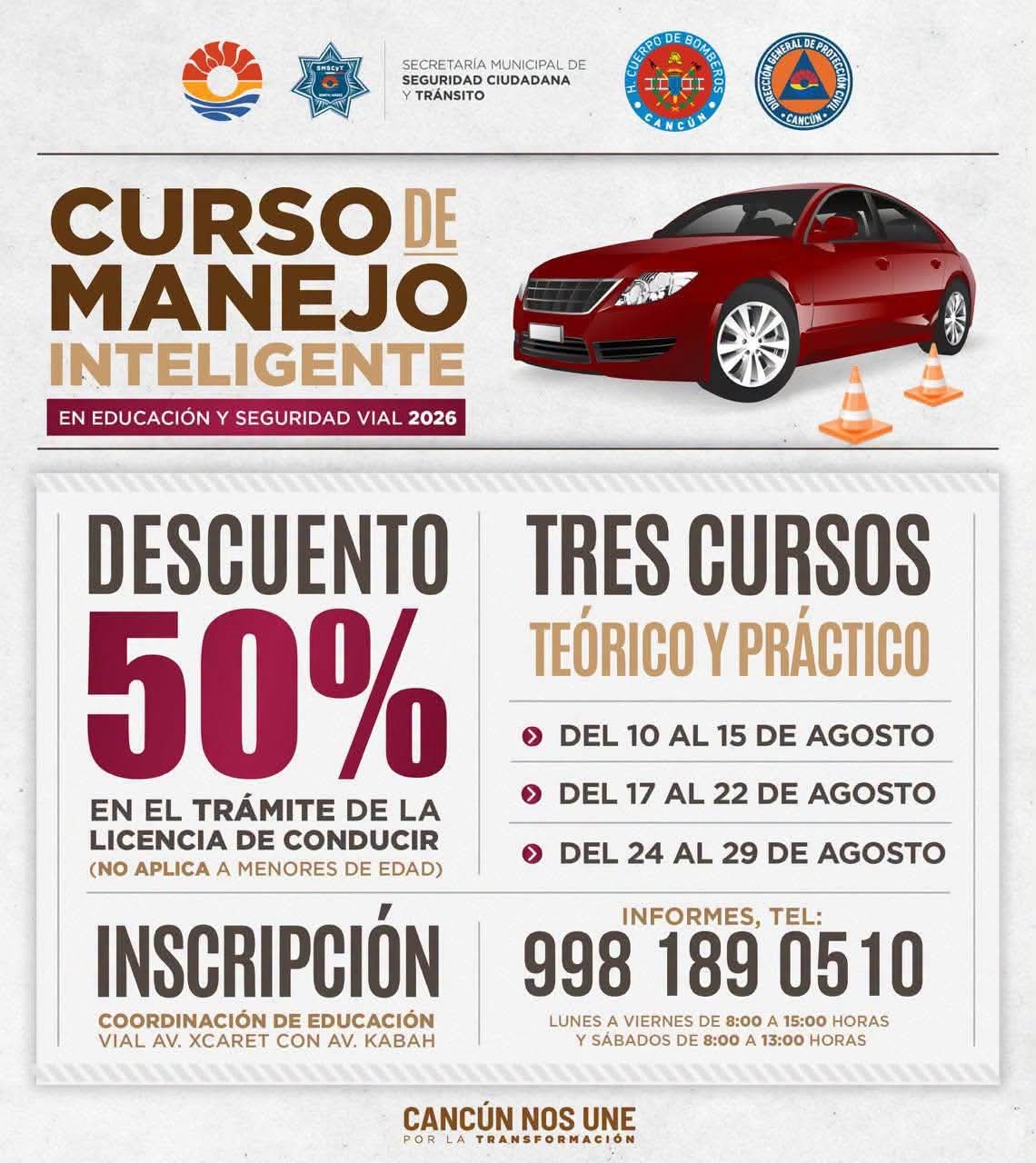 Tránsito Municipal ofrece siete cursos de Manejo Inteligente en temporada vacacional