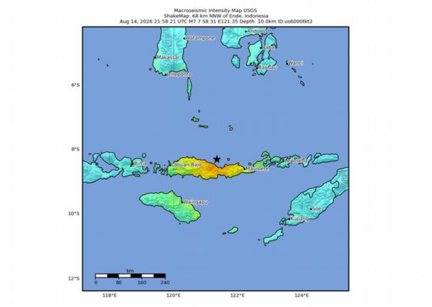 Epicentro y magnitud del terremoto en Flores