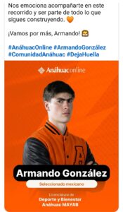 La Universidad Anáhuac Mayab anunció la incorporación de Armando González, “La Hormiga”, como nuevo estudiante de la Licenciatura en Deporte y Bienestar en modalidad en línea.