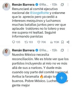 Renán Barrera anunció su renuncia al Comité Ejecutivo Nacional del PAN, aunque aseguró que permanecerá dentro del partido para continuar firme y señalar las incongruencias que, según afirma, afectan al panismo.