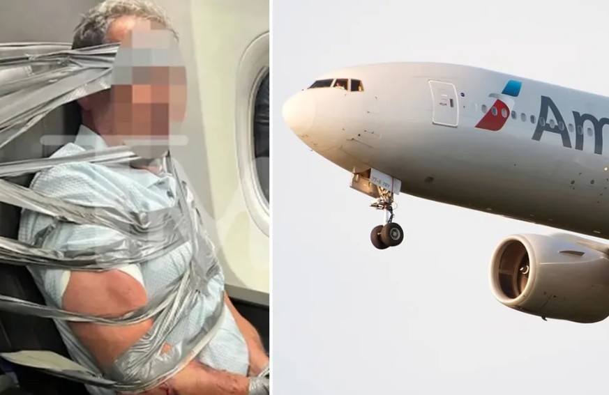 Atan con cinta adhesiva a pasajero en vuelo de American Airlines