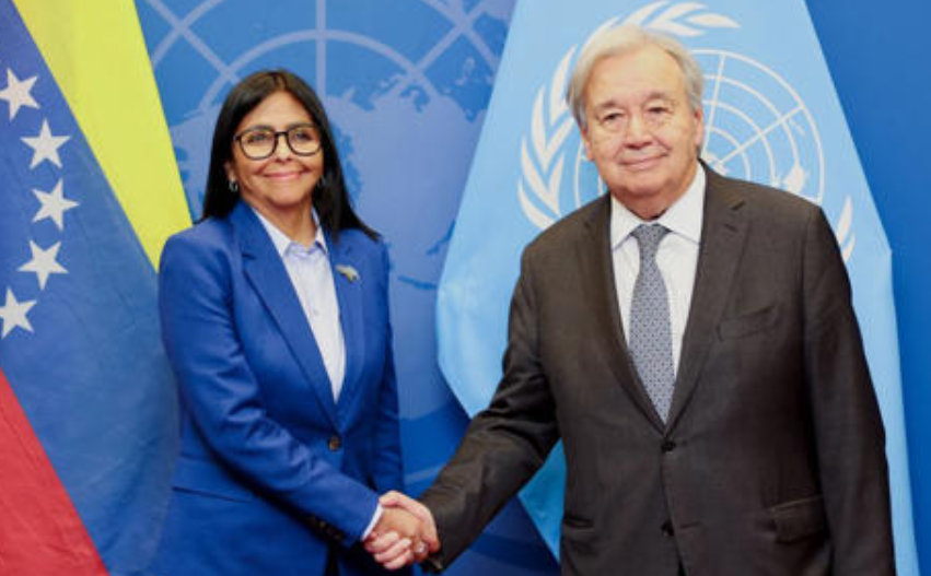 Guterres recibe a Delcy Rodríguez antes de reunión con Trump