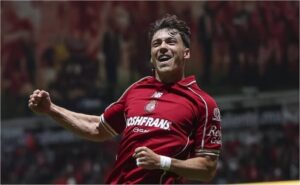 Federico Viñas celebra su gol con Toluca, que aseguró su boleto a la Final de la Leagues Cup 2026 tras vencer a León.
