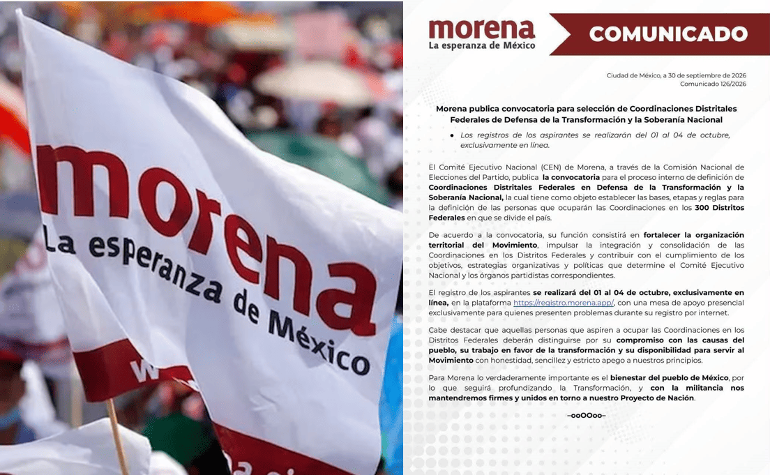 Morena lanza convocatoria para definir coordinadores en los 300 distritos federales