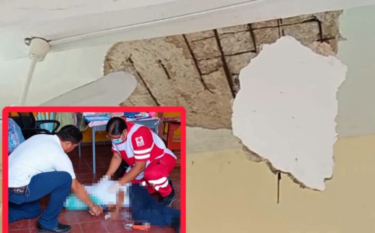 ¡Alerta! Cae parte del techo en primaria de Tizimín, 2 lesionados