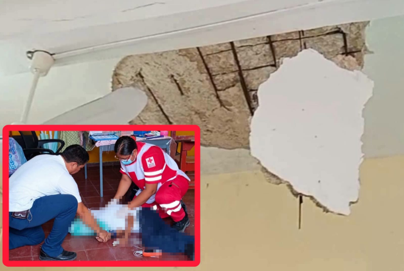 ¡Alerta! Cae parte del techo en primaria de Tizimín, 2 lesionados