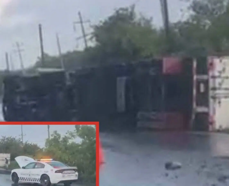 ¡Tráiler vuelca de madrugada en Campeche y sorprende!