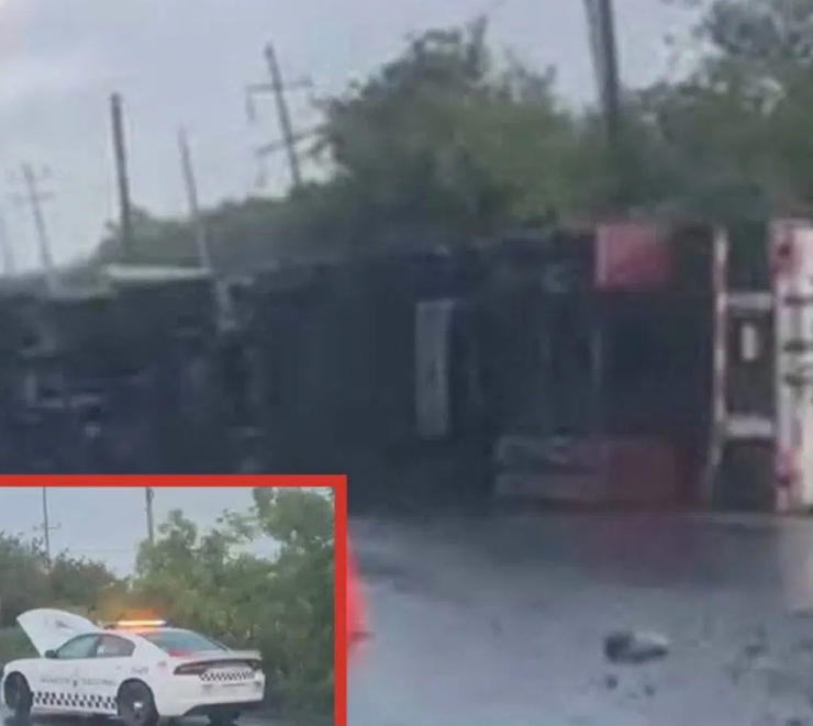 ¡Tráiler vuelca de madrugada en Campeche y sorprende!