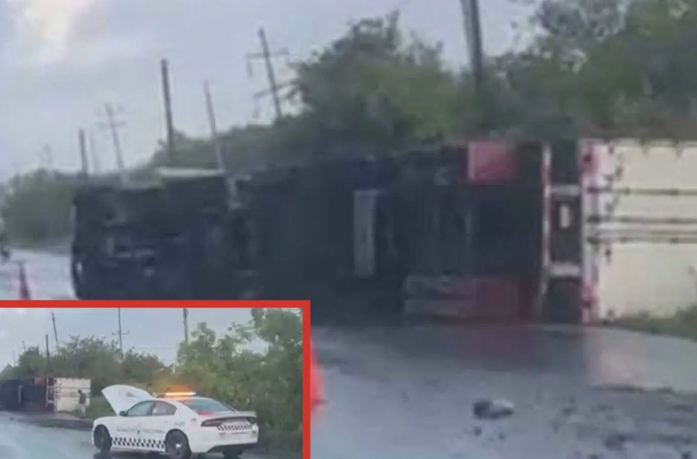 ¡Tráiler vuelca de madrugada en Campeche y sorprende!