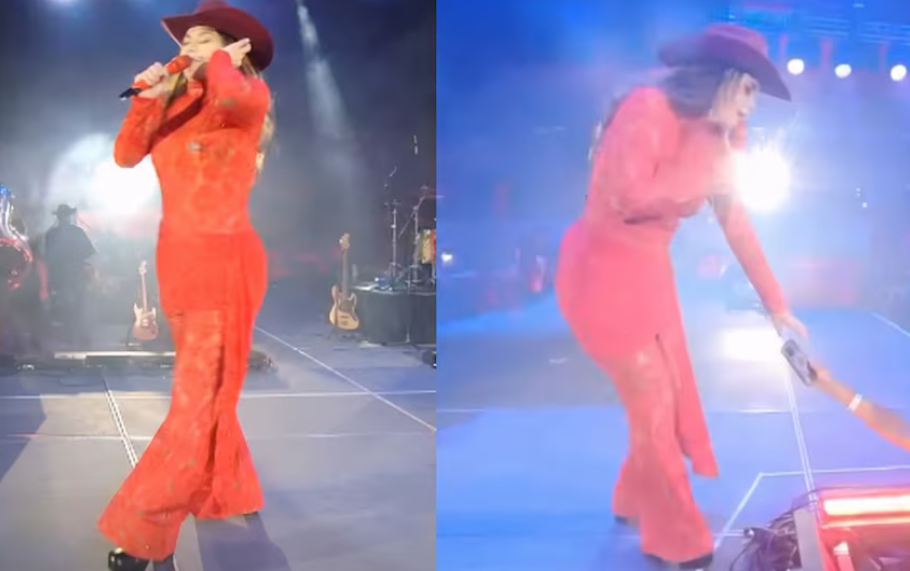 Lanzan un teléfono a Yuridia en pleno concierto