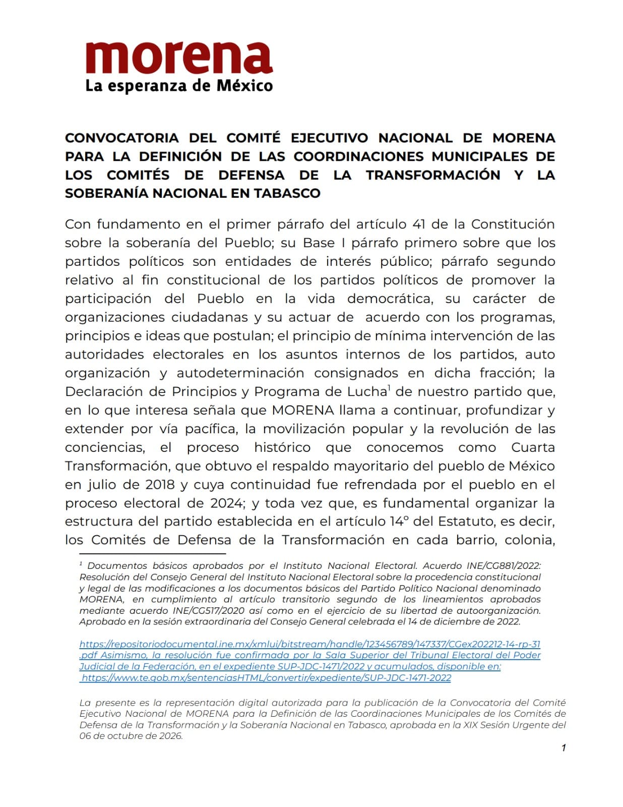 EMITE MORENA CONVOCATORIA 