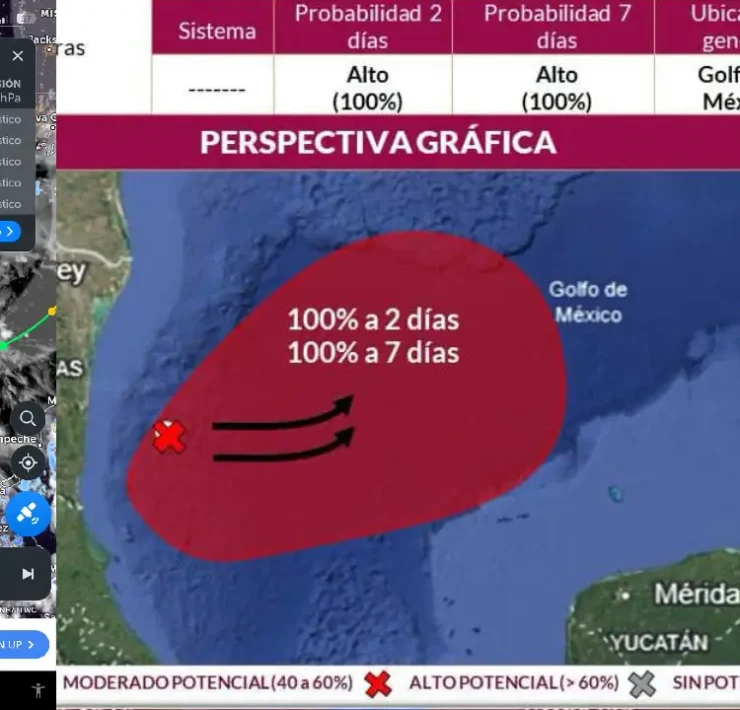 Sistema en el Gofo de México mantiene 100% de probabilidad de desarrollo